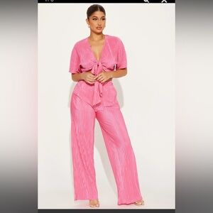 Kassidy Plisse Pant Set - Pink